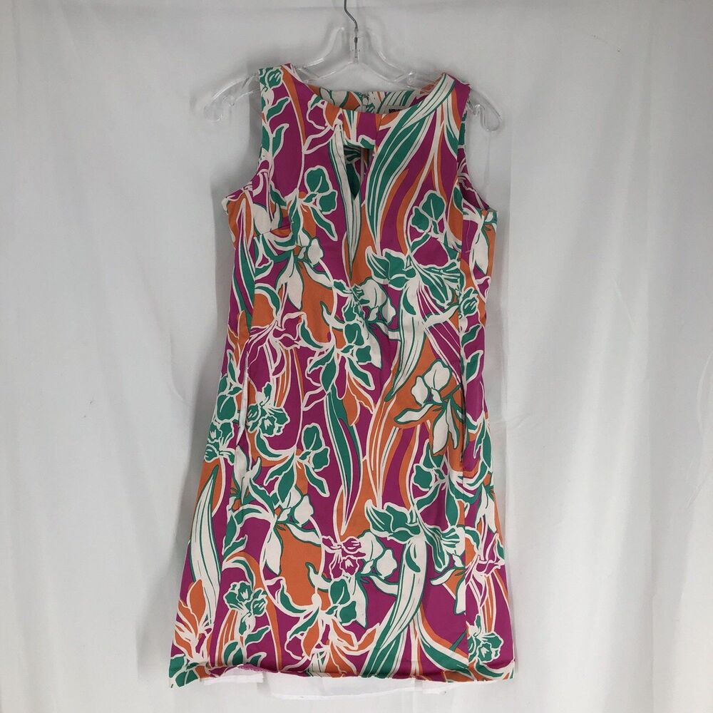Anne Klein Womens Sz4 Floral Shift Dress Sleeveless Keyhole Sheath Multicolor